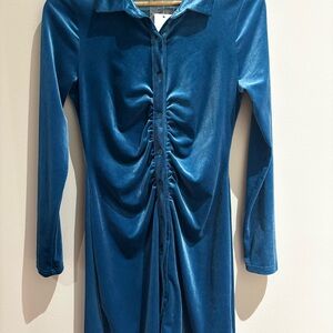 Elegant Blue Velvet Dress
